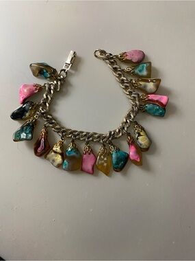 Stamped Germany Silver and Gold Tone multi color polished rock Bracelet